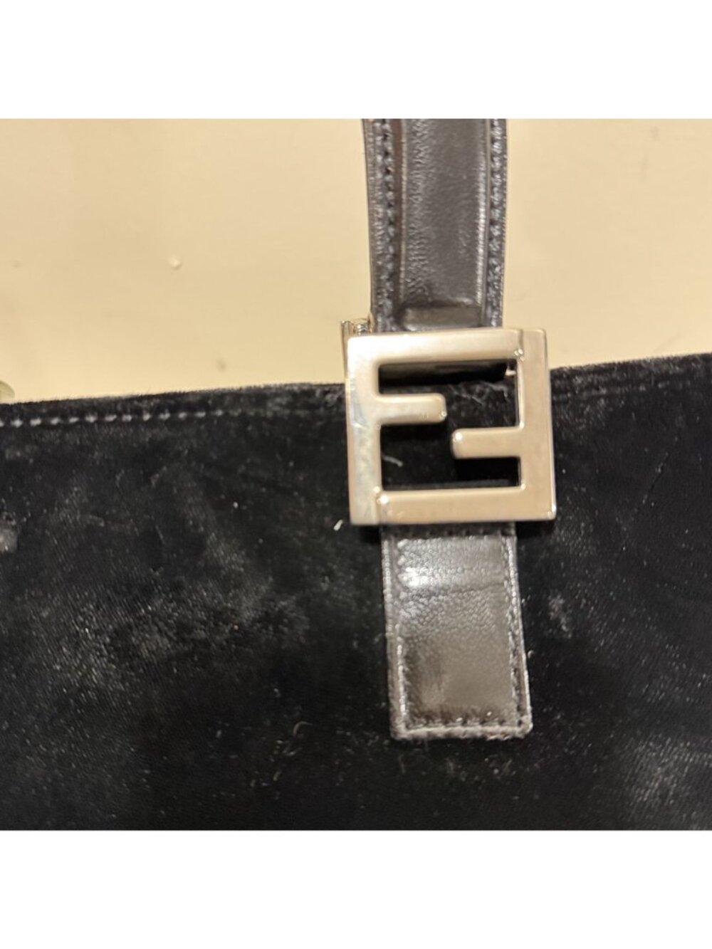 Vintage Fendi Black Velvet FF Top Handle Hand Bag Silver Hardware Made Italy - Picture 4 of 12